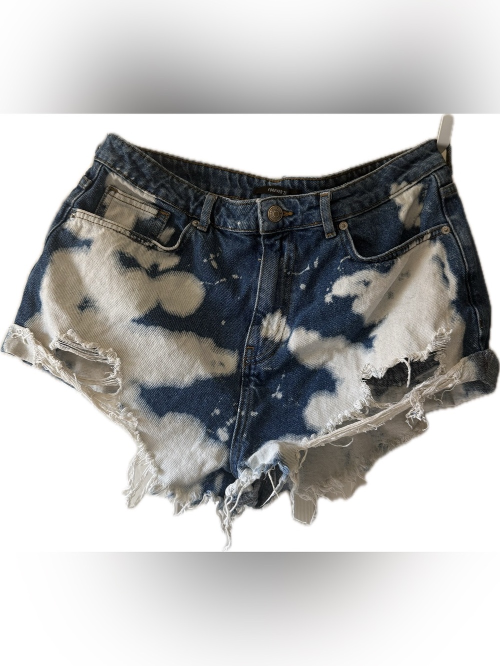 Festival Grunge Bleach Wash High-Waisted Raw Hem Denim Shorts size 31